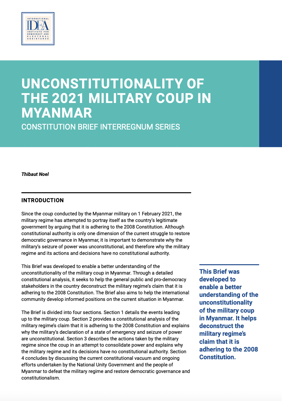 UNCONSTITUTIONALITY OF THE 2021 MILITARY COUP IN MYANMAR