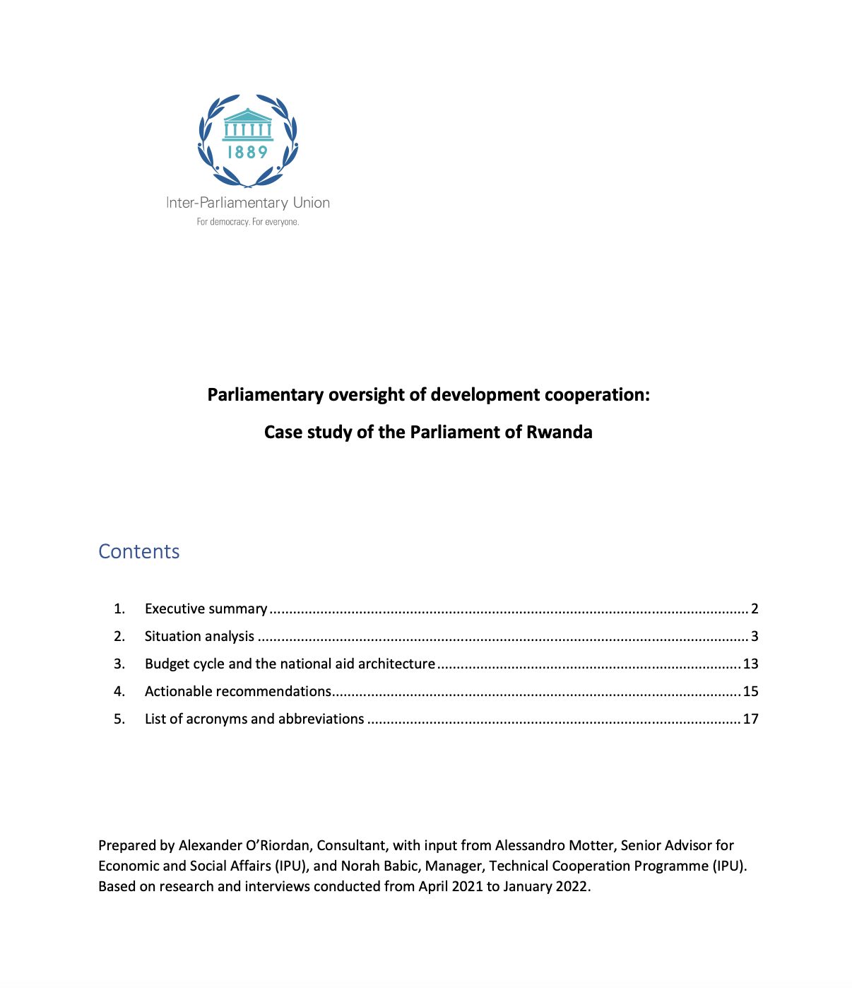 Parliamentary oversight of development cooperation: Case study of the Parliament of Rwanda