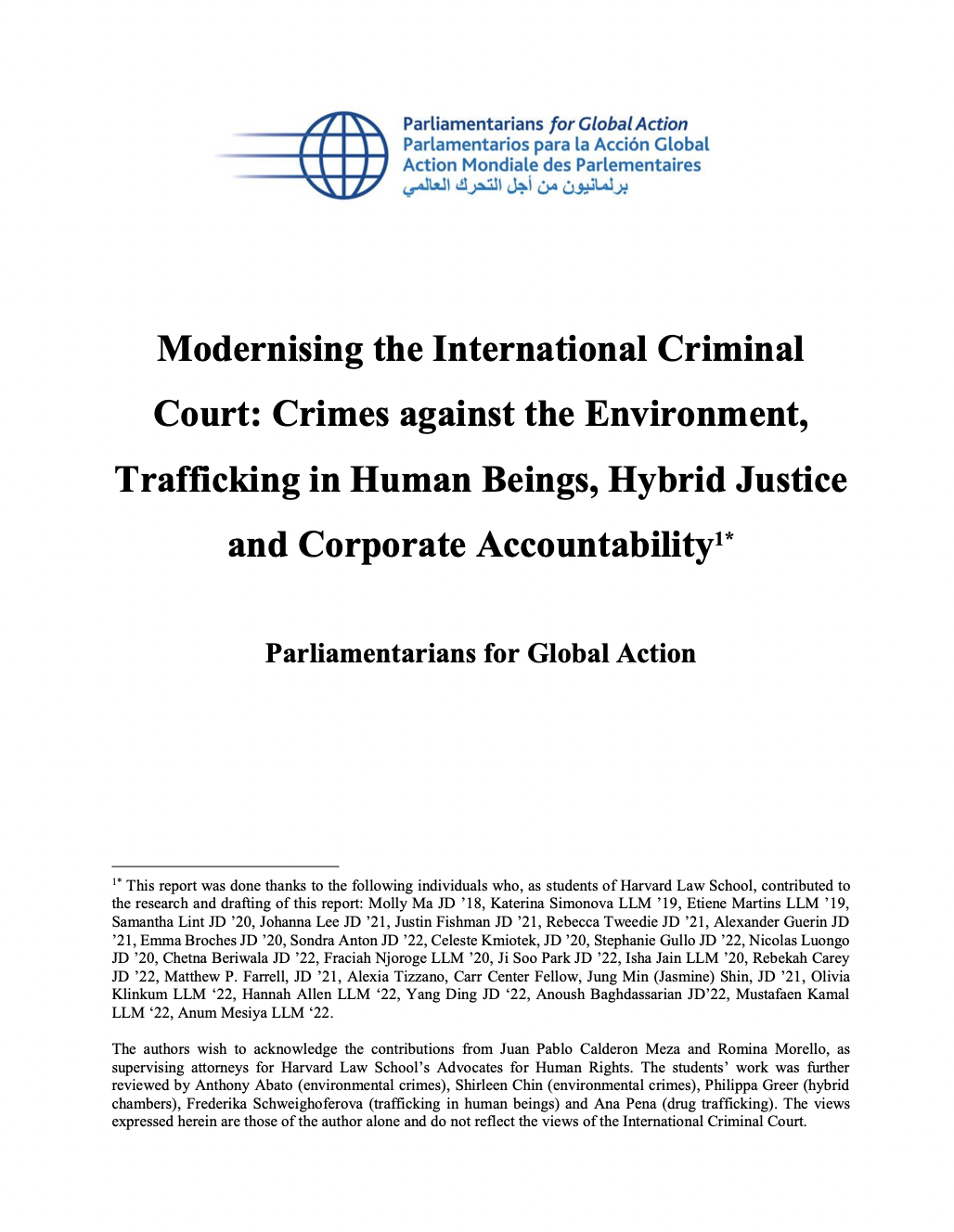 Modernising the International Criminal Court: Crimes against the Environment, Trafficking in Human Beings, Hybrid Justice and Corporate Accountability